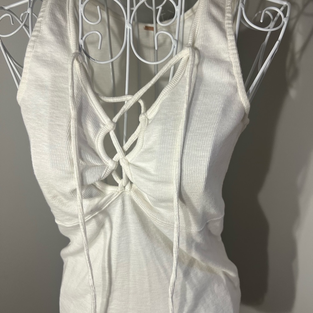 Women’s Free People White Ribbed Lace Up Front Tank Top Size M/L - Picture 2 of 7